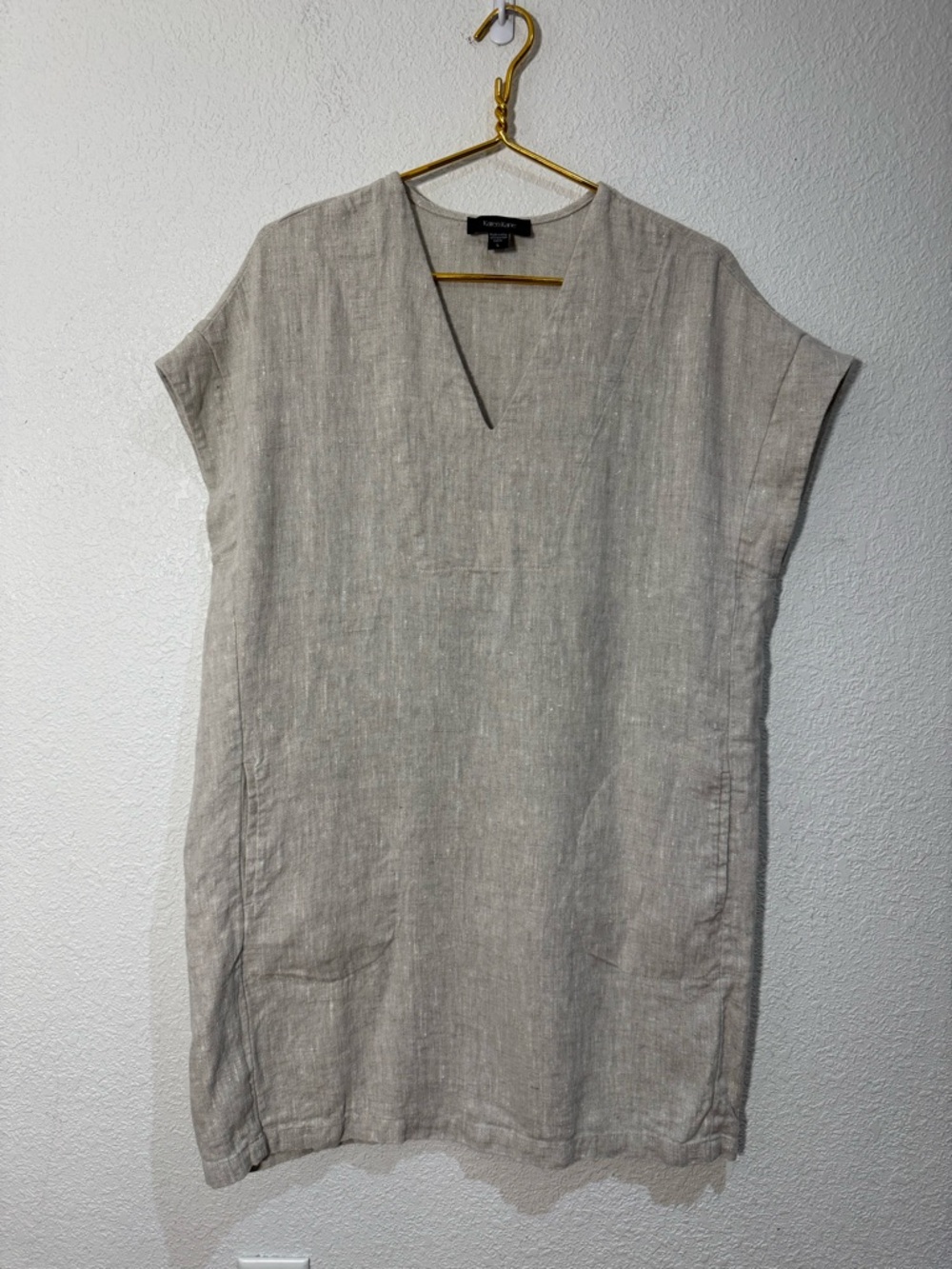 Karen Kane linen boxy lagenlook shift dress Vneck sleeveless Large